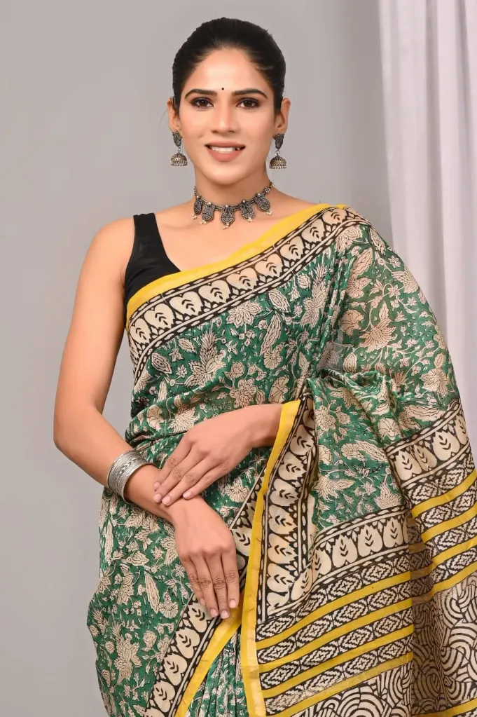 Hand Block Chanderi Silk saree
