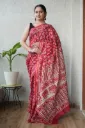 Hand Batique Red Chanderi Silk Saree