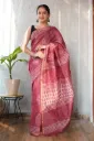 Hand Batique Betroot Red Chanderi Silk Saree