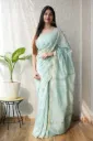 Hand Batique Earthy Green Chanderi Silk Saree