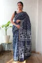 Ajrak Ink Blue Chanderi Silk Saree