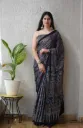 Royal Sapphire Pure Ajrakh Silk Saree with Elegant Champakali Work