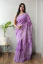 Hand Block & Ajrakh Mixed Print Lavender Chanderi Silk Saree