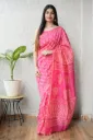 Hand Block & Ajrakh Mixed Print Lotus Pink Chanderi Silk Saree