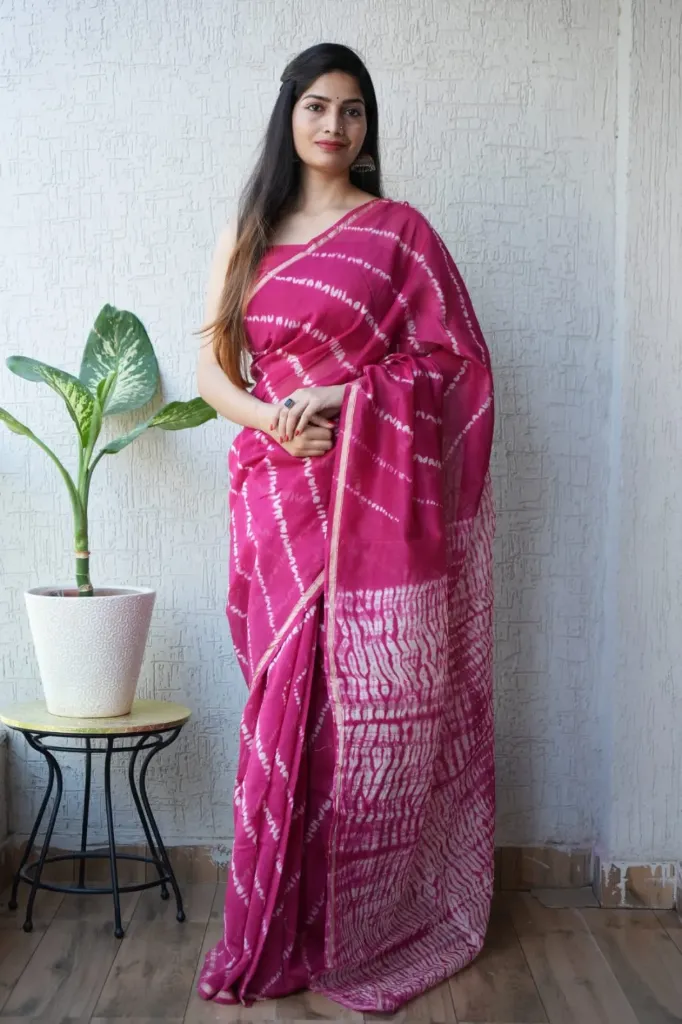 Lavender Mist Leheriya (shibori) Hand-Printed Saree
