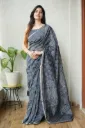 Hand Block Charcoal Chanderi Silk saree