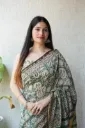 Hand Block Mehendi Chanderi Silk saree