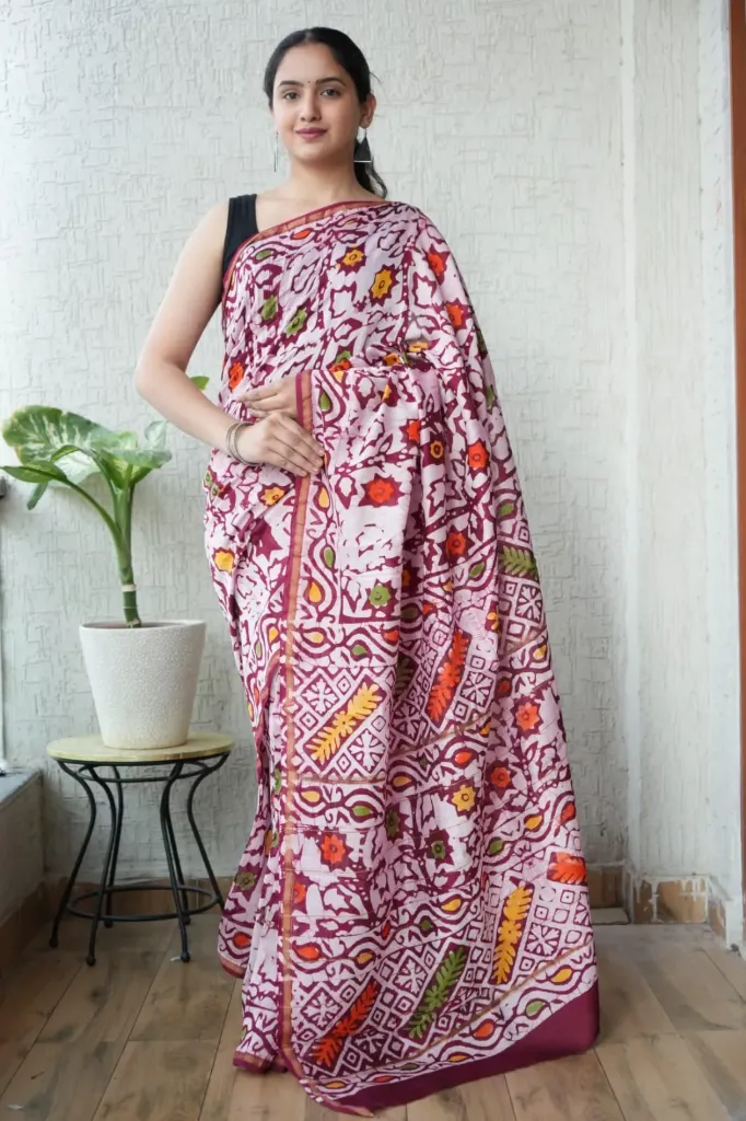 Hand Block Print Sober Chanderi Silk Saree