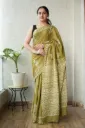 Hand Block Dabu Printed Cotton Mulmul Saree
