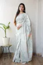 Hand screen marble print cotton mulmul saree